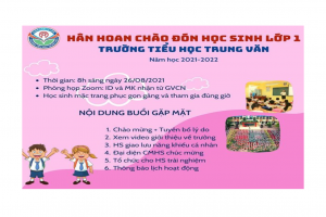 Trường TH Trung Văn thông báo: CHƯƠNG TRÌNH CHÀO ĐÓN TÂN HỌC SINH NIÊN KHOÁ 2021-2026
