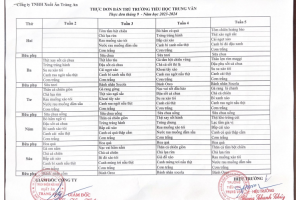 THỰC ĐƠN BÁN TRÚ THÁNG 9 NĂM 2023
