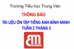 Tiểu học Trung Văn – TTNN BÌNH MINH (BME) thông báo:  Tài liệu ôn tập tiếng Anh tuần 2 tháng 3 năm 2020
