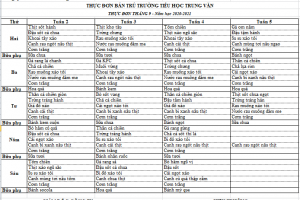 Thực đơn bán trú tháng 9 năm 2020