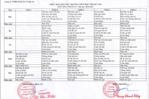 Thực đơn bán trú tháng 10 năm 2020