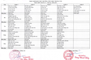 Thực đơn bán trú tháng 11 năm 2020