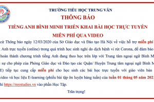 TIẾNG ANH BÌNH MINH TRIỂN KHAI BÀI HỌC TRỰC TUYẾN MIỄN PHÍ QUA VIDEO