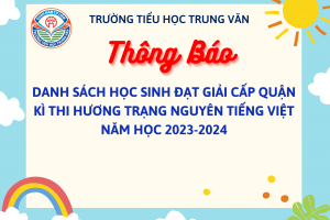 DANH SÁCH HỌC SINH ĐẠT GIẢI CẤP QUẬN  KÌ THI HƯƠNG TRẠNG NGUYÊN TIẾNG VIỆT NĂM HỌC 2023-2024