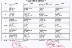 THỰC ĐƠN BÁN TRÚ THÁNG 3 NĂM 2024