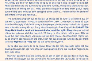 TH TRUNG VĂN – THƯ CẢM ƠN ỦNG HỘ ĐỒNG BÀO LŨ LỤT MIỀN BẮC