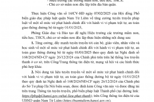 PGD&ĐT Nam Từ Liêm – CV số 95/GDĐT Về việc tăng cường tuyên truyền pháp luật về một số mức xử phạt hành chính đối với hành vi vi phạm trật tự, an toàn giao thông đường bộ từ ngày 01/01/2025